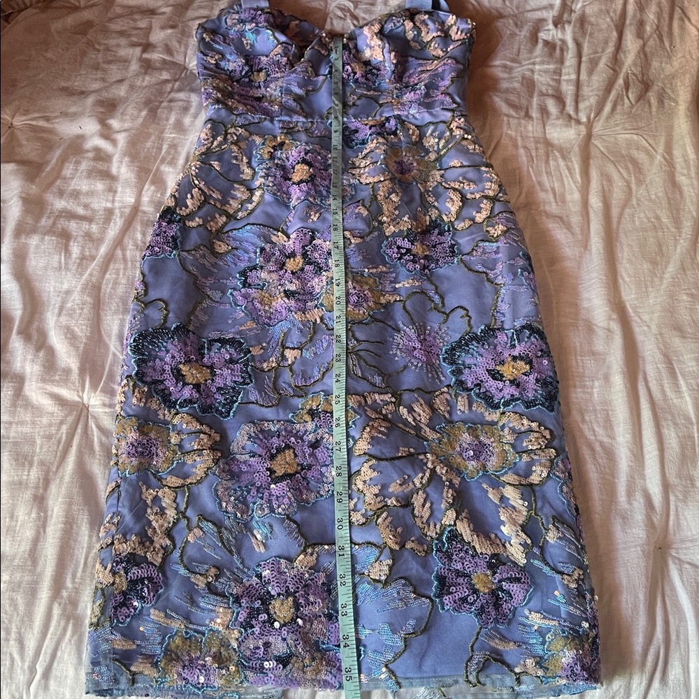 Dress the Population Nicole Blue Floral Sequin Square-Neck Midi Bodycon Dress - Picture 14 of 14